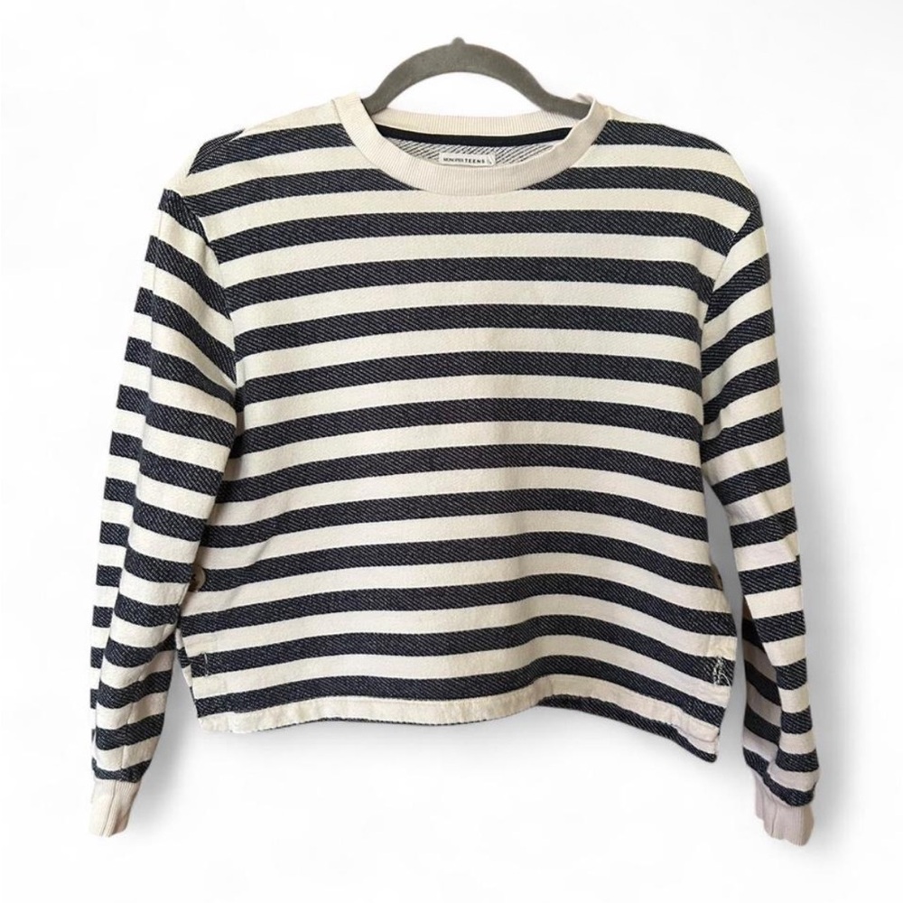 Striped Navy and Cream Crew Neck Sweater